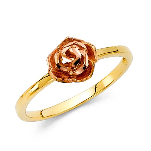 14K Yellow Gold Rose Gold Rose Flower Ring - Picture 4 of 16